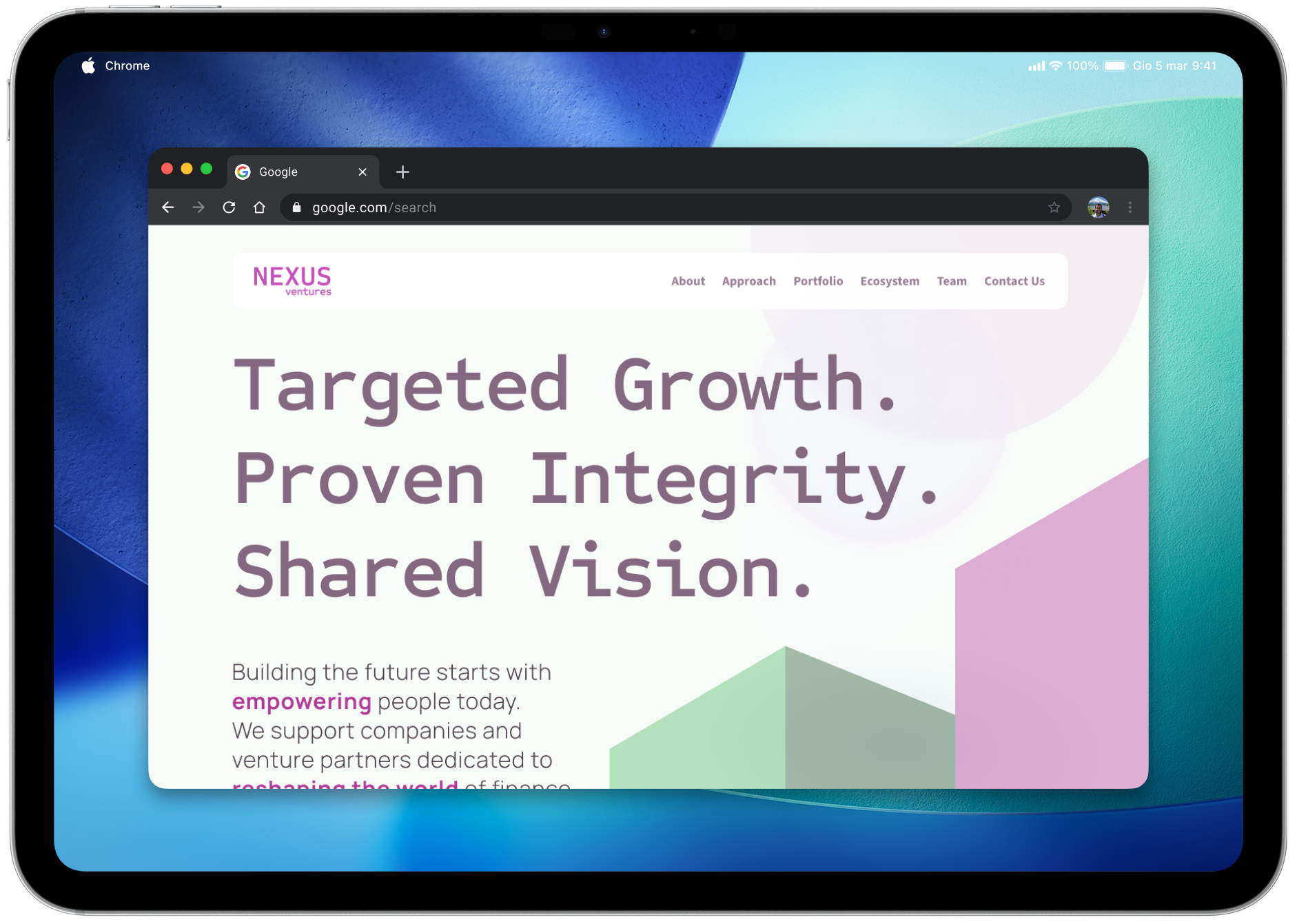 mockup of the new Nexus Ventures web system design