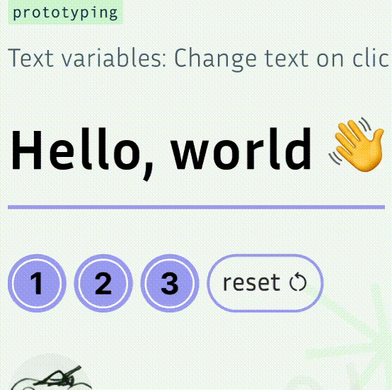 prototype variables - change the text by clicking buttons, demo - GIF